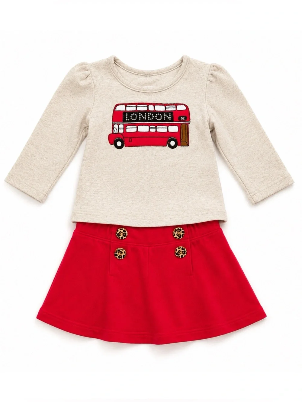Gymboree Tan & Red London Double Decker Bus Tee & Skirt Outfit Girls Size 3T